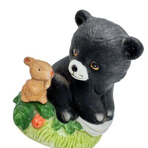 Homco Black Bear Cub & Brown Bunny Figurine #1418 Miniature Vintage